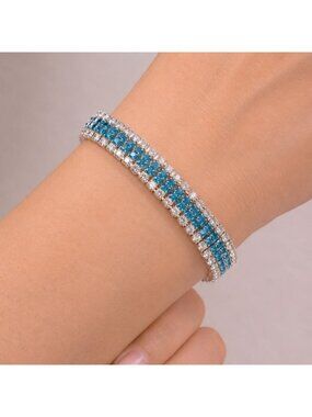 Vintage Made with Swarovski Crystal Stretch Bracelet Blue Clear Rhinestones